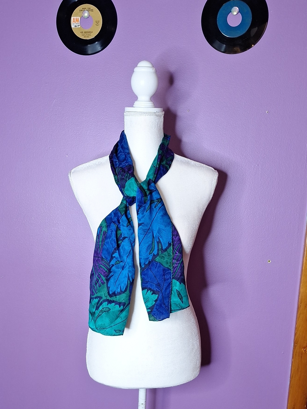 Blue Teal Floral Leaf Silk Scarf - Women Accessories